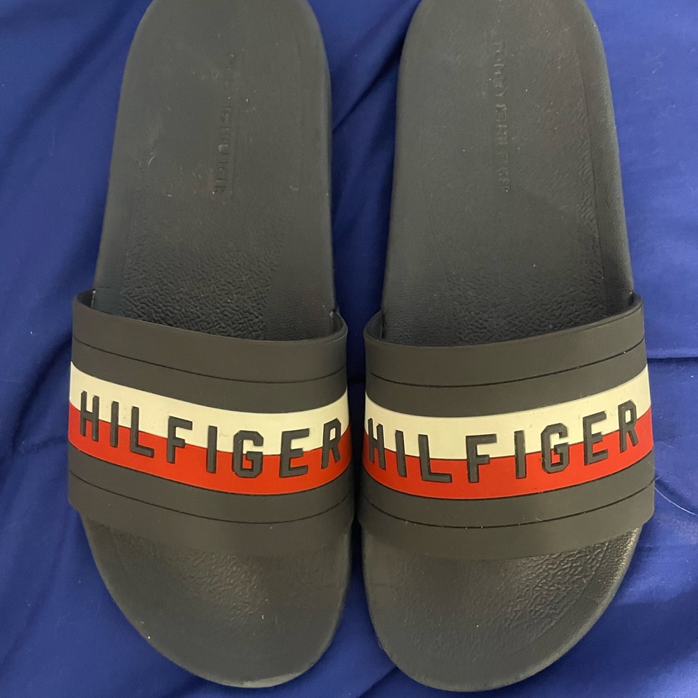 Tommy Hilfiger Logo Slide Sandals - Black, Red, White